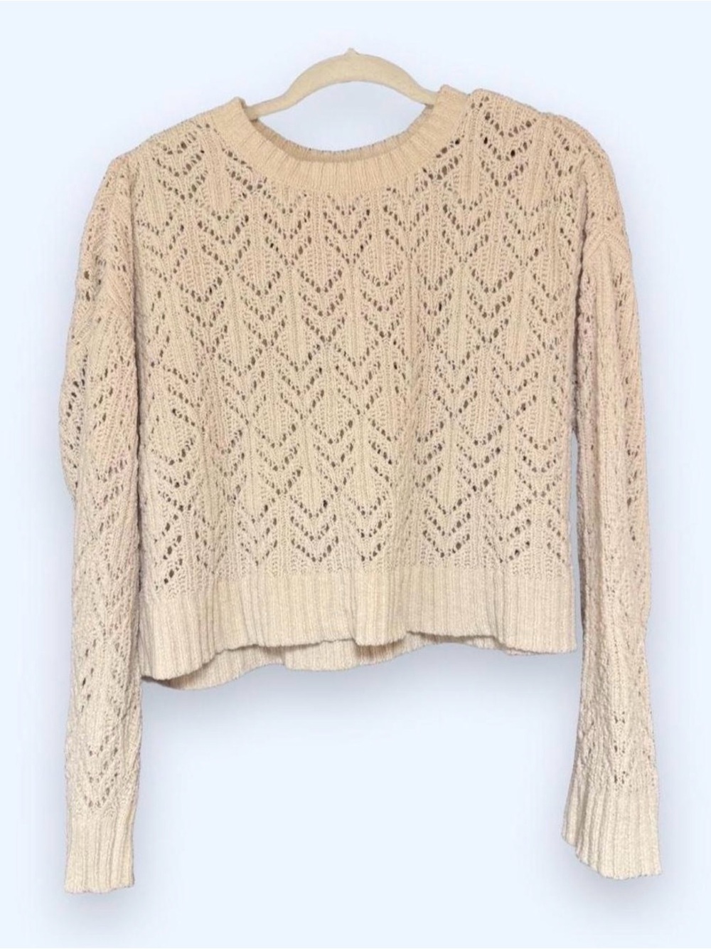 American Eagle Outfitters Cream Openwork Crewneck Sweater